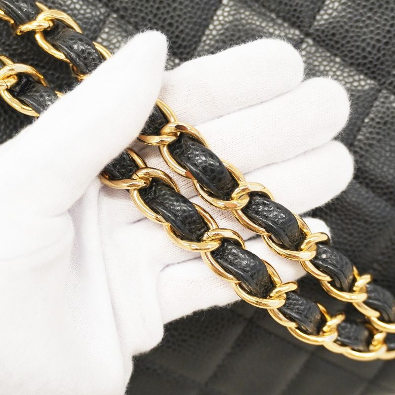 Chanel Handbag Matelasse Caviar Skin Black Gold Hardware Women