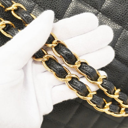 Chanel Handbag Matelasse Caviar Skin Black Gold Hardware Women