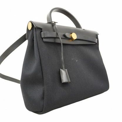 Hermes Handbag Herbag Zip PM Toile Military Black Gold Hardware Z Engraved