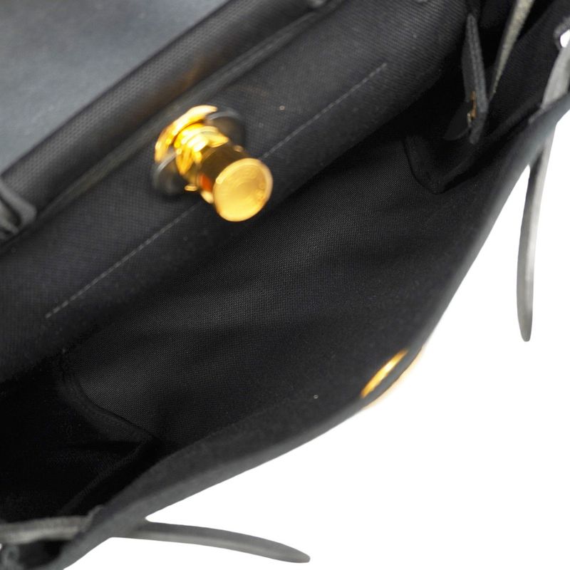 Hermes Handbag Herbag Zip PM Toile Military Black Gold Hardware Z Engraved