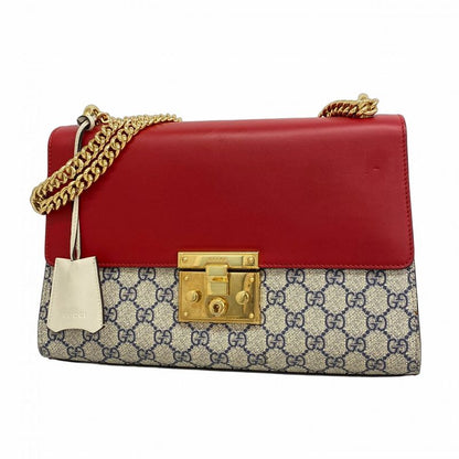 Gucci Shoulder Bag GG Supreme Padlock 409486 PVC Red Navy Beige Gold Hardware