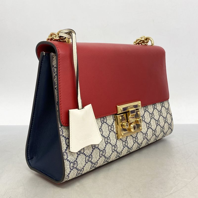 Gucci Shoulder Bag GG Supreme Padlock 409486 PVC Red Navy Beige Gold Hardware