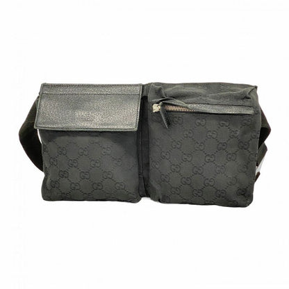 Gucci Waist Bag GG Canvas 28566 Canvas Black Silver Hardware Men Women Unisex