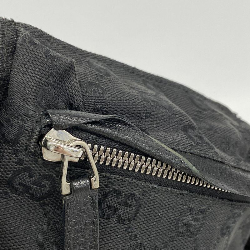 Gucci Waist Bag GG Canvas 28566 Canvas Black Silver Hardware Men Women Unisex