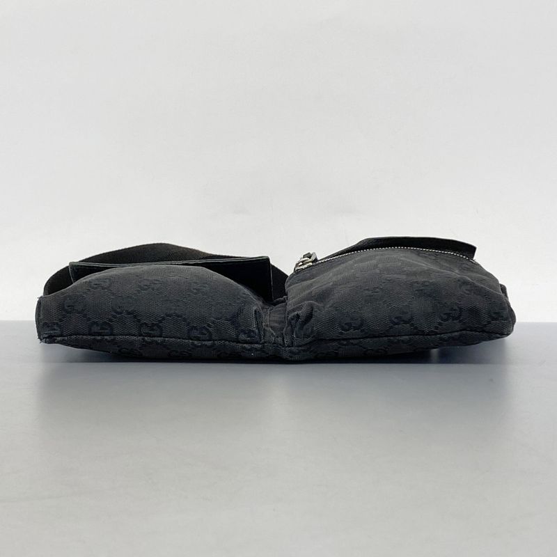 Gucci Waist Bag GG Canvas 28566 Canvas Black Silver Hardware Men Women Unisex