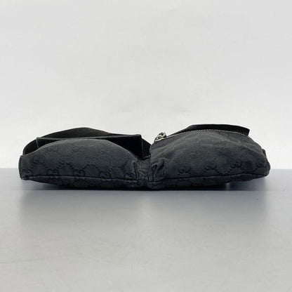 Gucci Waist Bag GG Canvas 28566 Canvas Black Silver Hardware Men Women Unisex