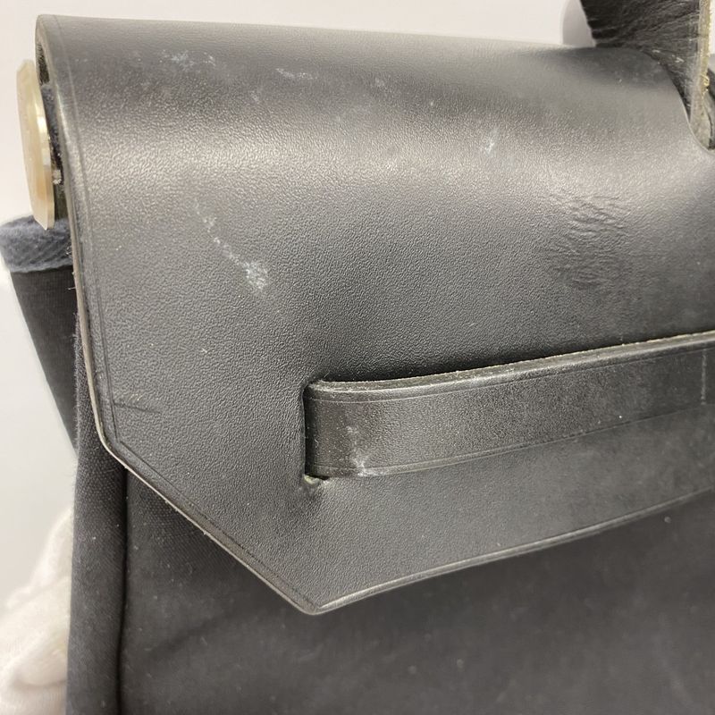 Hermes Handbag Herbag MM Toile Officier Black Silver Hardware □C Engraved
