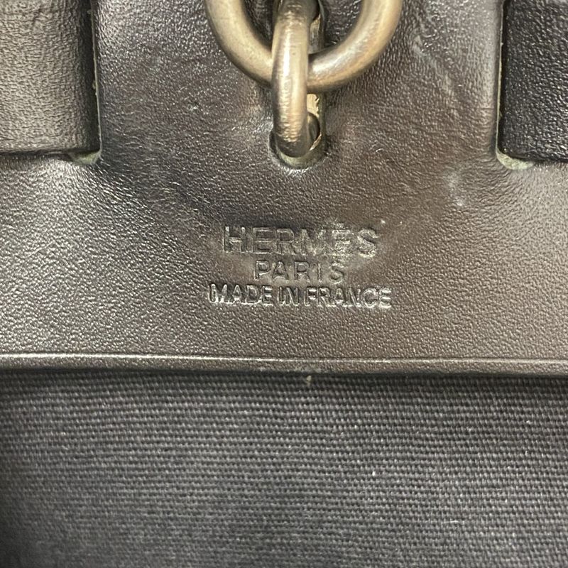 Hermes Handbag Herbag MM Toile Officier Black Silver Hardware □C Engraved