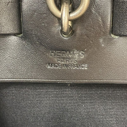 Hermes Handbag Herbag MM Toile Officier Black Silver Hardware □C Engraved