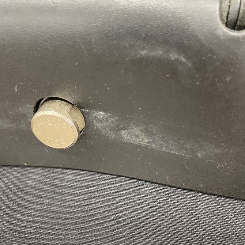 Hermes Handbag Herbag MM Toile Officier Black Silver Hardware □C Engraved