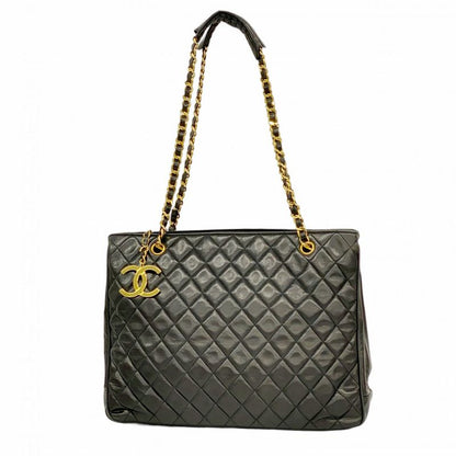 Chanel Shoulder Bag Matelasse Lambskin Black Gold Hardware Women