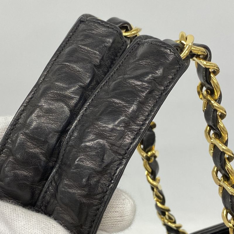 Chanel Shoulder Bag Matelasse Lambskin Black Gold Hardware Women