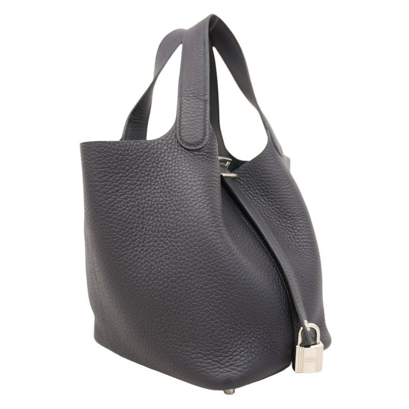 Hermes Handbag Picotin Lock PM Taurillon Cles Mance Blue Indigo Silver Hardware