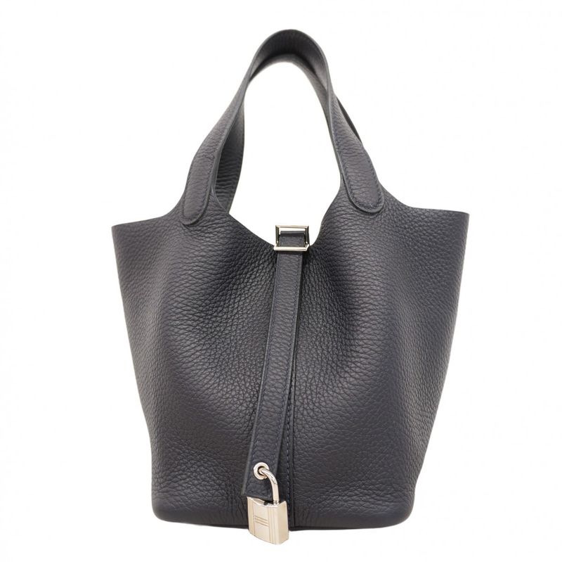 Hermes Handbag Picotin Lock PM Taurillon Cles Mance Blue Indigo Silver Hardware