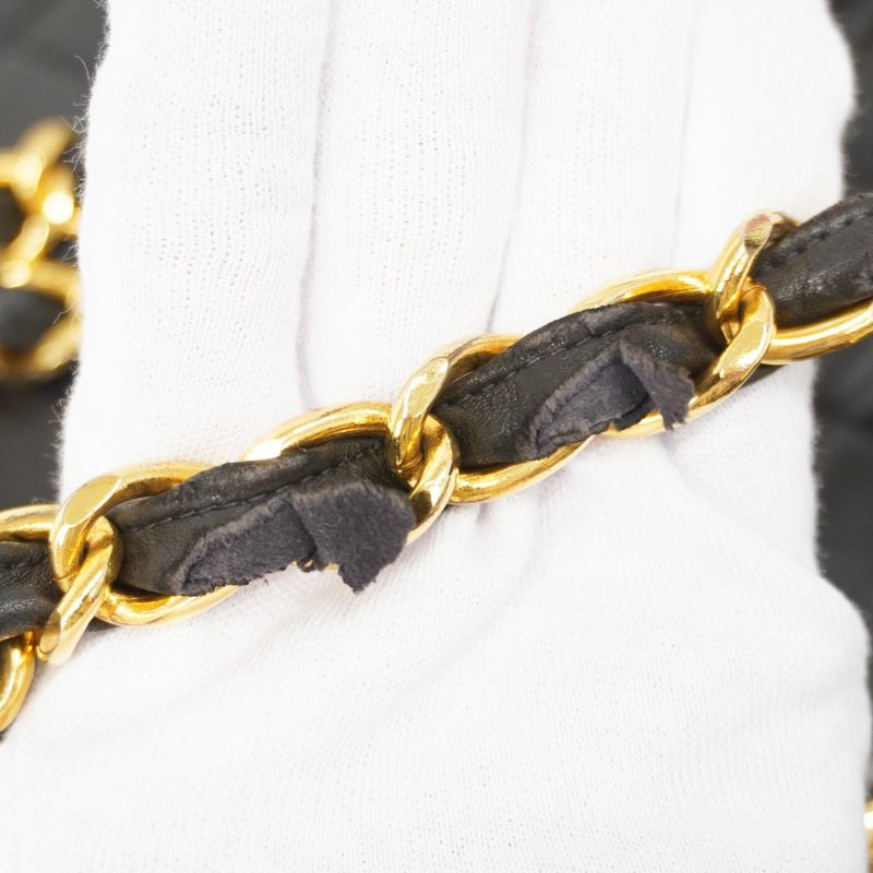 Chanel Shoulder Bag Deka Matelasse Lambskin Black Gold Hardware Women