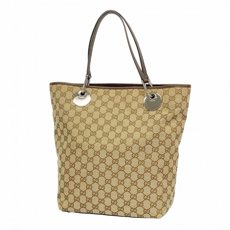 Gucci Tote Bag GG Canvas 120836 Canvas Brown Silver Hardware Women's