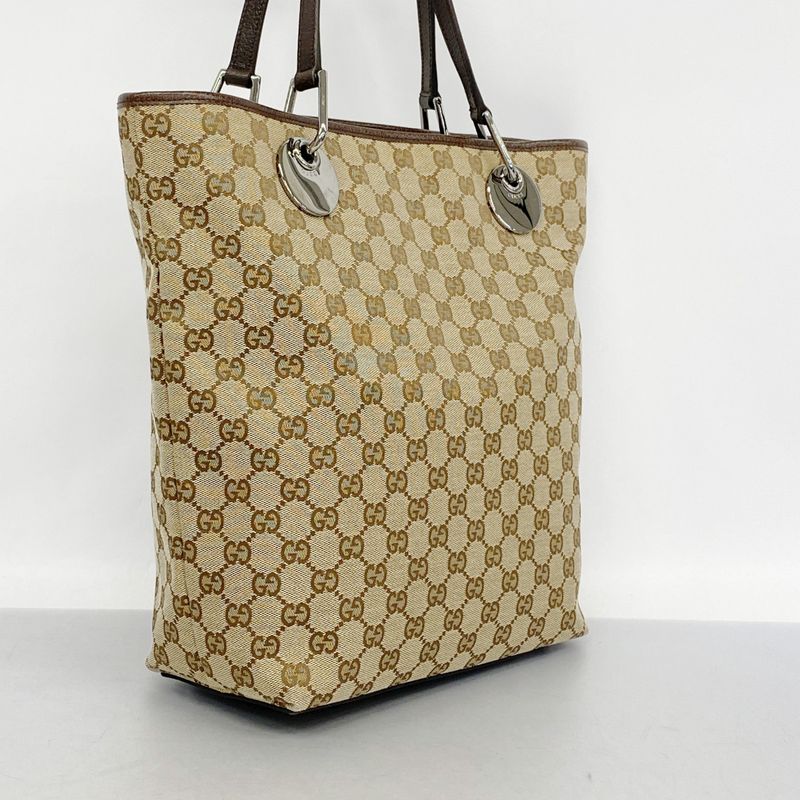 Gucci Tote Bag GG Canvas 120836 Canvas Brown Silver Hardware Women's