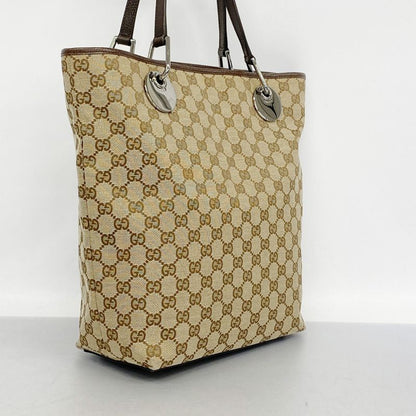 Gucci Tote Bag GG Canvas 120836 Canvas Brown Silver Hardware Women's
