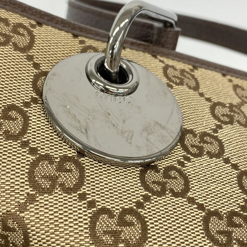 Gucci Tote Bag GG Canvas 120836 Canvas Brown Silver Hardware Women's