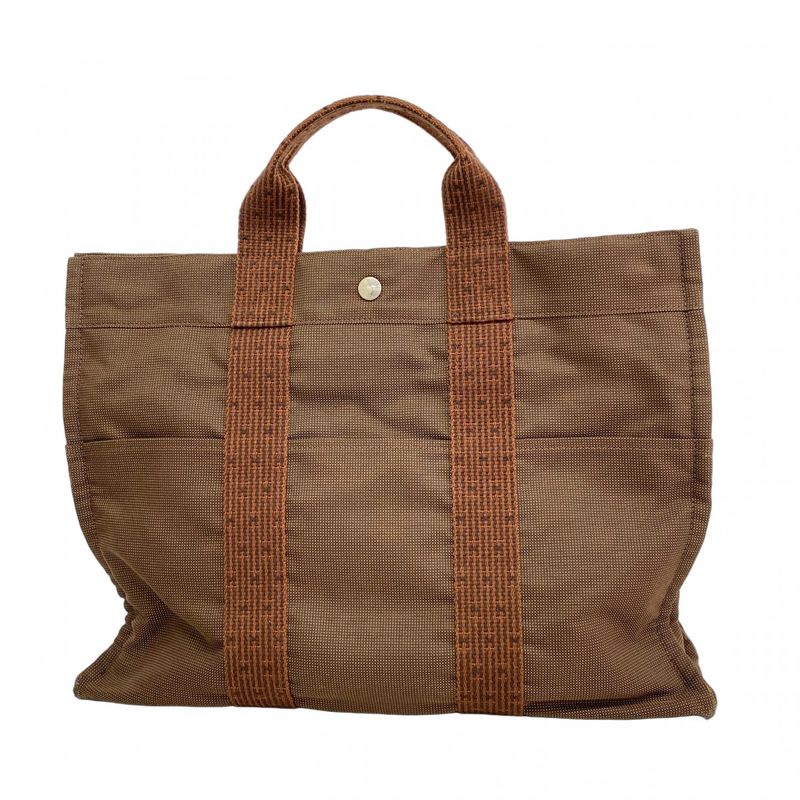 Hermes Tote Bag Her Line MM Canvas Brown Silver Hardware Men Women Unisex
