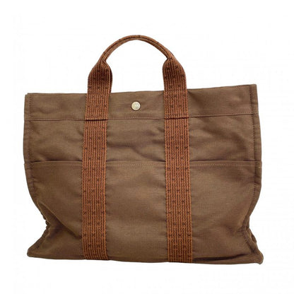 Hermes Tote Bag Her Line MM Canvas Brown Silver Hardware Men Women Unisex