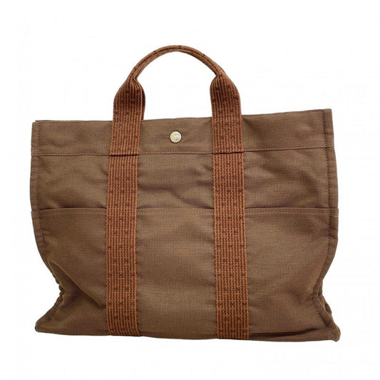 Hermes Tote Bag Her Line MM Canvas Brown Silver Hardware Men Women Unisex