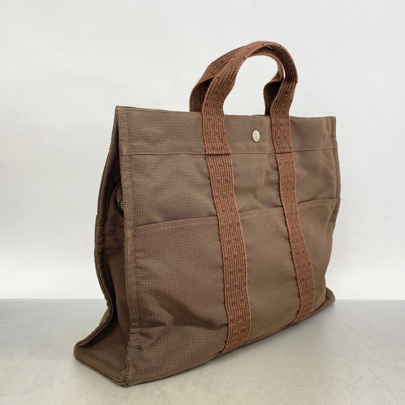Hermes Tote Bag Her Line MM Canvas Brown Silver Hardware Men Women Unisex