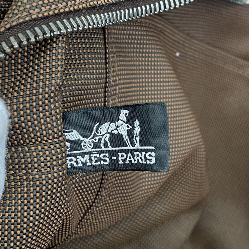 Hermes Tote Bag Her Line MM Canvas Brown Silver Hardware Men Women Unisex