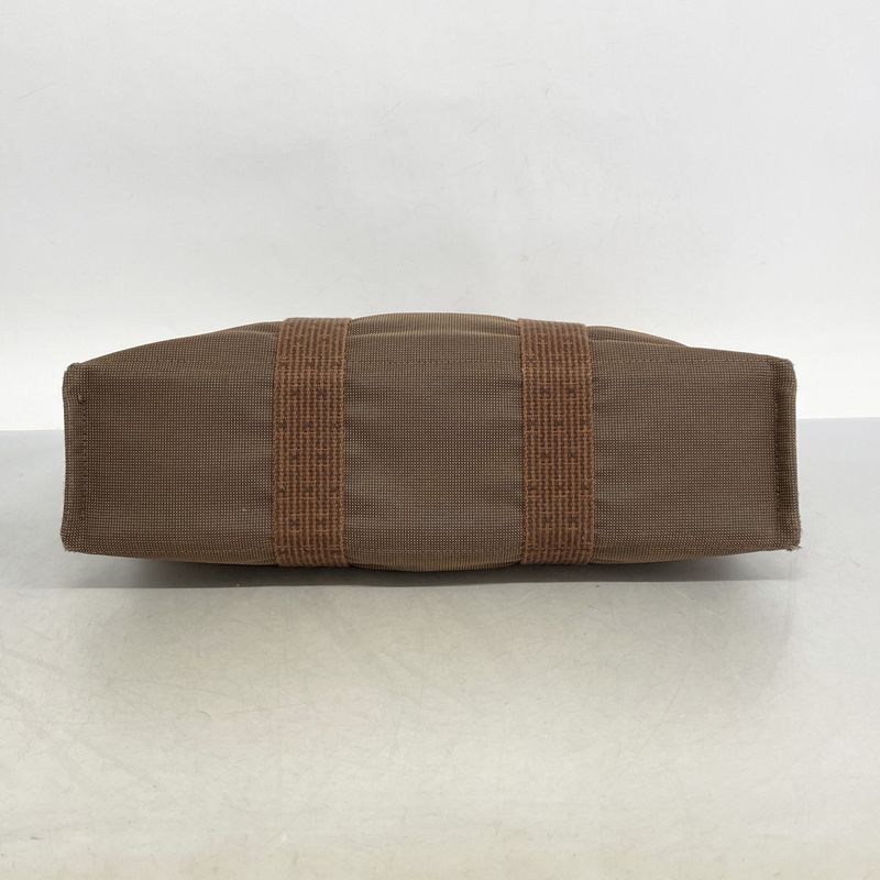 Hermes Tote Bag Her Line MM Canvas Brown Silver Hardware Men Women Unisex