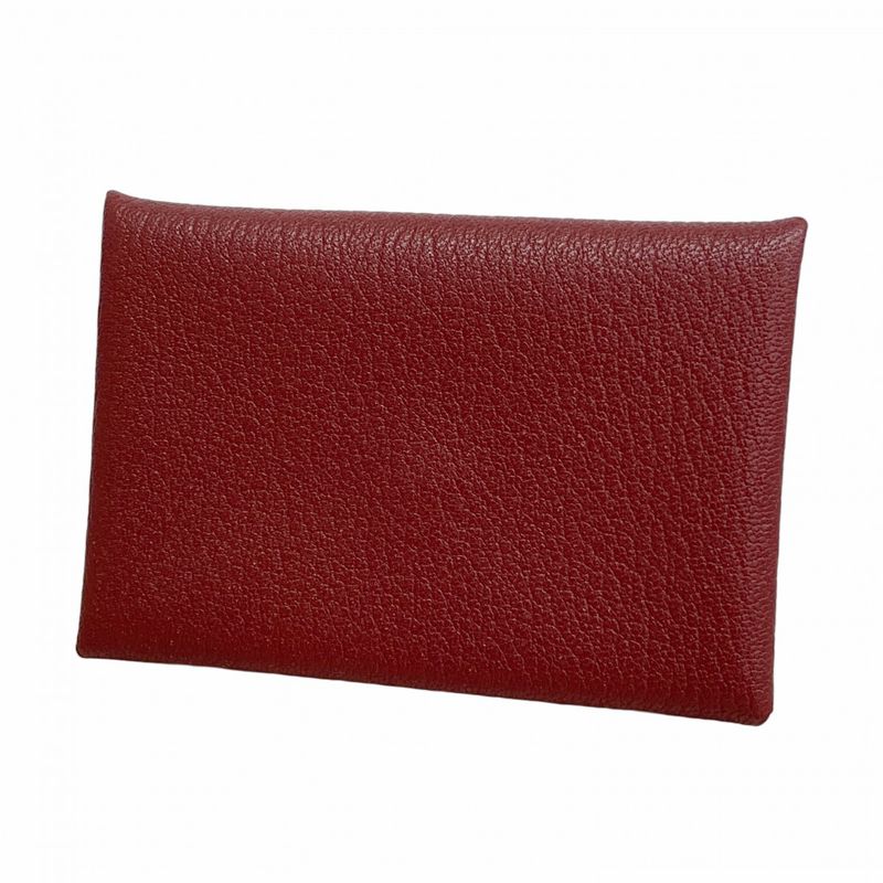 Hermes Card Case Calvi Duo Chevre Bordeaux Silver Hardware K Engraved Ladies