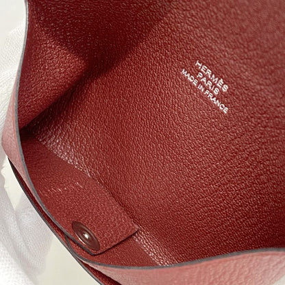 Hermes Card Case Calvi Duo Chevre Bordeaux Silver Hardware K Engraved Ladies