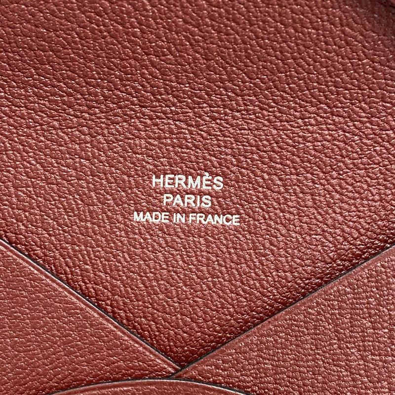 Hermes Card Case Calvi Duo Chevre Bordeaux Silver Hardware K Engraved Ladies