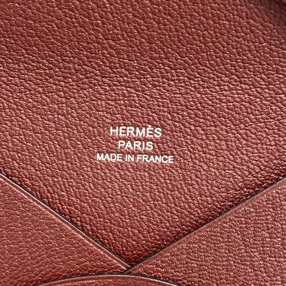 Hermes Card Case Calvi Duo Chevre Bordeaux Silver Hardware K Engraved Ladies