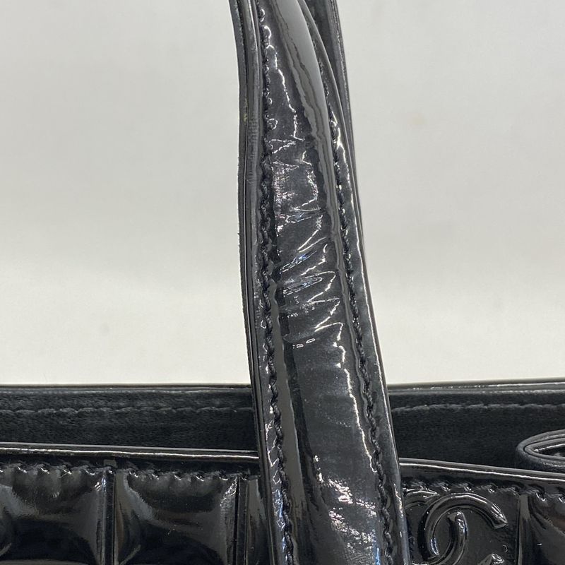 Chanel Tote Bag Chocobar Patent Leather Black Silver Hardware Women