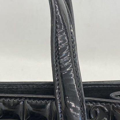 Chanel Tote Bag Chocobar Patent Leather Black Silver Hardware Women