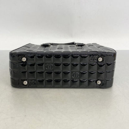 Chanel Tote Bag Chocobar Patent Leather Black Silver Hardware Women