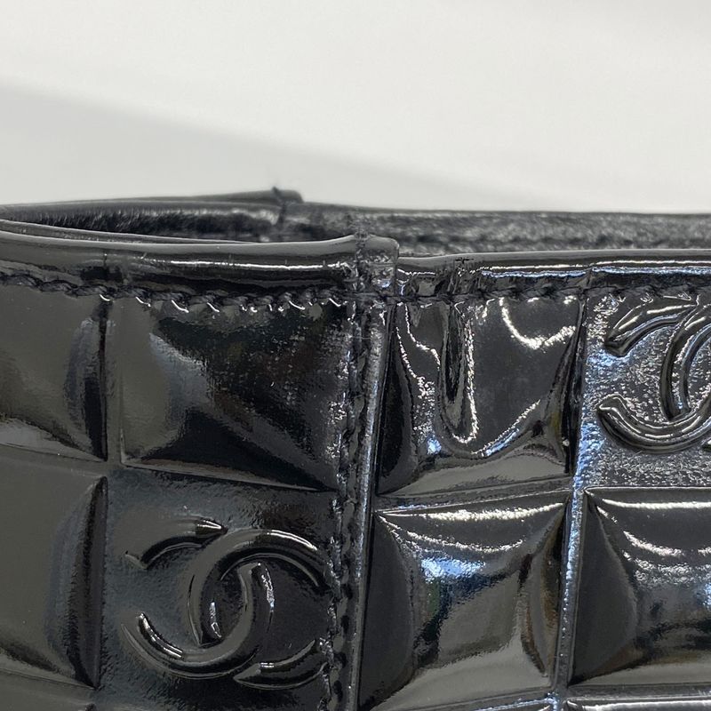 Chanel Tote Bag Chocobar Patent Leather Black Silver Hardware Women
