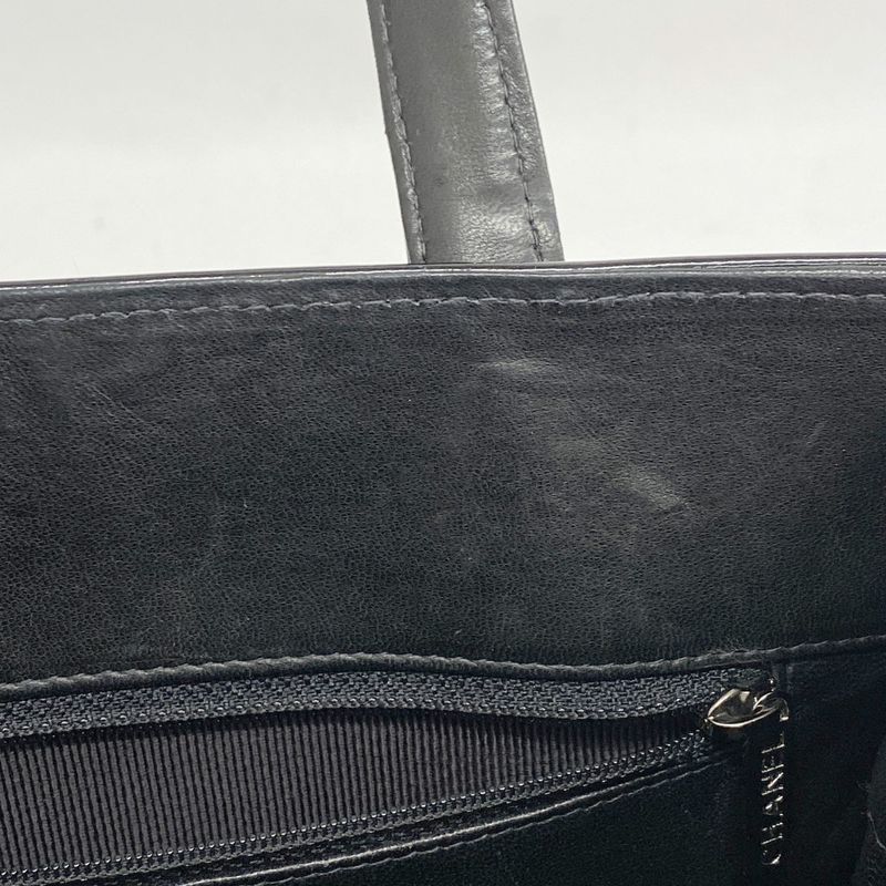 Chanel Tote Bag Chocobar Patent Leather Black Silver Hardware Women