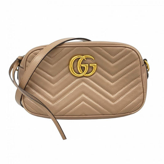 Gucci Shoulder Bag GG Marmont 447632 Leather Pink Beige Gold Hardware Women