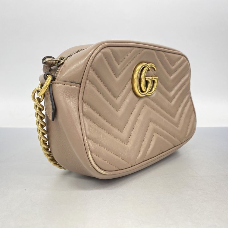 Gucci Shoulder Bag GG Marmont 447632 Leather Pink Beige Gold Hardware Women