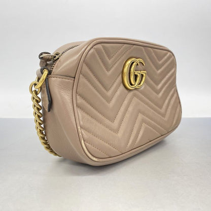 Gucci Shoulder Bag GG Marmont 447632 Leather Pink Beige Gold Hardware Women