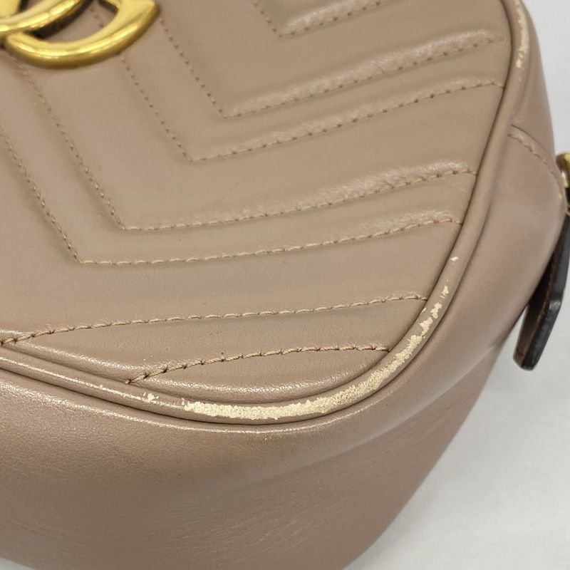Gucci Shoulder Bag GG Marmont 447632 Leather Pink Beige Gold Hardware Women