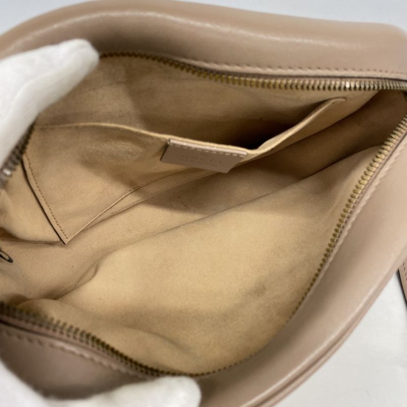 Gucci Shoulder Bag GG Marmont 447632 Leather Pink Beige Gold Hardware Women