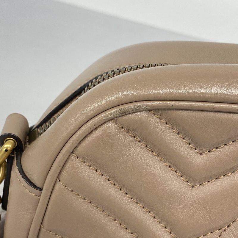 Gucci Shoulder Bag GG Marmont 447632 Leather Pink Beige Gold Hardware Women