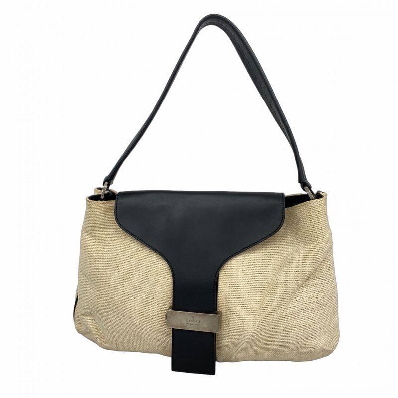 Gucci Shoulder Bag 001 4035 Canvas Leather Ivory Black Silver Hardware Women's