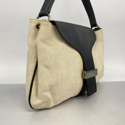 Gucci Shoulder Bag 001 4035 Canvas Leather Ivory Black Silver Hardware Women's