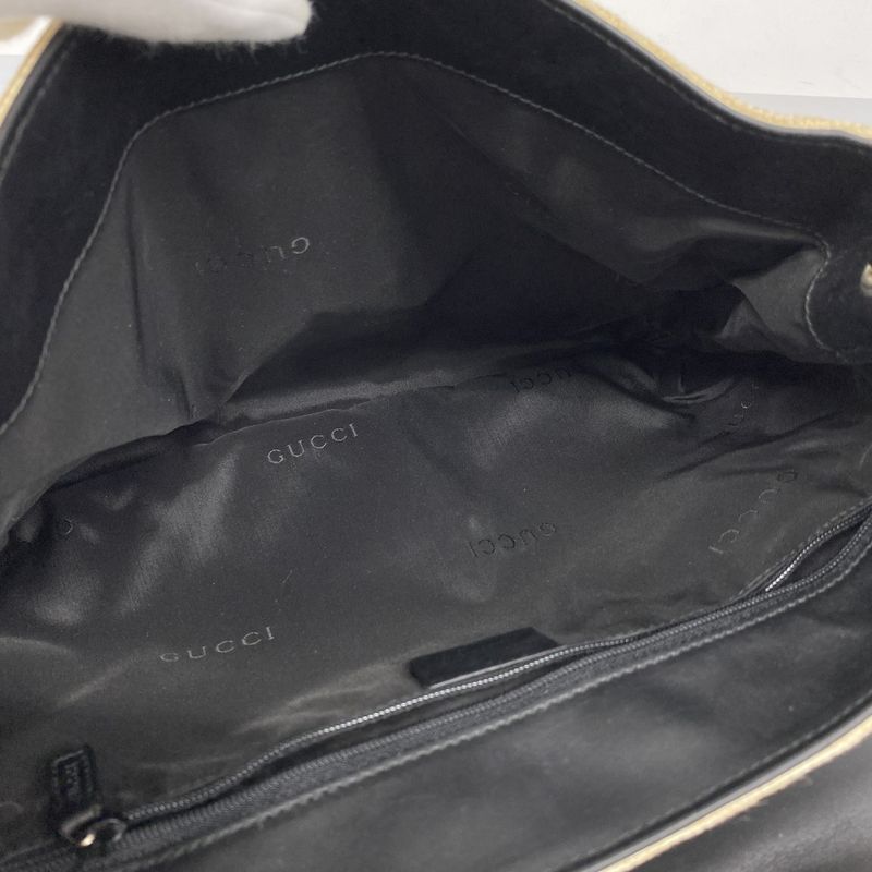 Gucci Shoulder Bag 001 4035 Canvas Leather Ivory Black Silver Hardware Women's