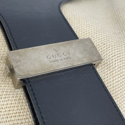 Gucci Shoulder Bag 001 4035 Canvas Leather Ivory Black Silver Hardware Women's