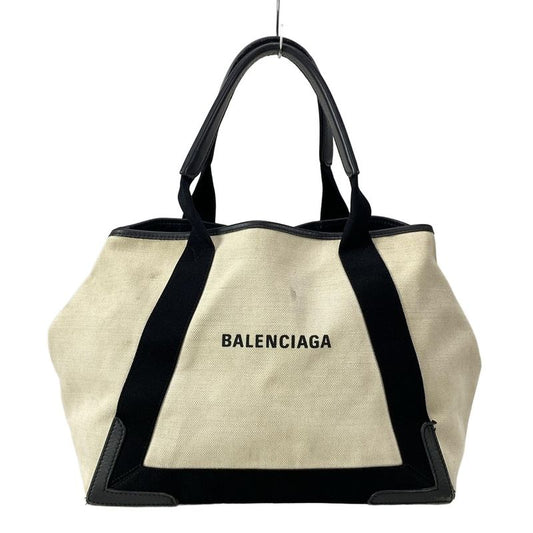 Balenciaga Tote Bag Navy Medium Cabas Su 581292 Ivory And Black Leather