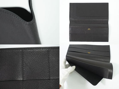 Genuine Hermes Leather Long Wallet Long Wallet Bills □H Mark 2004 Black Wallet